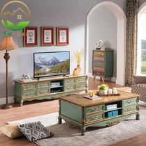 Nordic Fields Garden American Countryside White Wax Wood Full Solid Wood Living Room TV Cabinet Tea Table Matching