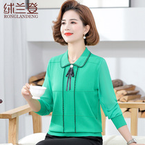 Middle-aged womens spring dress Long sleeves Sleeves Knit Cardiovert Young Middle-aged elderly Mom Spring and Autumn Fashion T-Shirt Undershirt