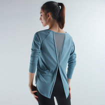 Breather mesh autumn yoga clothing loose long sleeve fitness clothing womens sports jacket running quick-dry breathable T-shirt