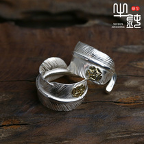 Cattle blunt Seiko Takaqiao Rose Spend Gold Feather Ring 925 Pure Silver 18 K Gold Hand Reinforced Silver Couple