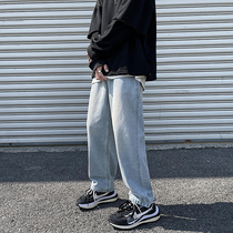 Straight Jeans Men 2021 Hong Kong Wind Summer Loose Tide Brand ins Joker Fall Leg Leisure Pants Autumn
