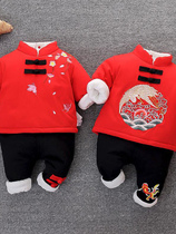 Baby autumn and winter cotton suit 9 months male and female baby red cotton padded jacket children one year old go out two sets 2