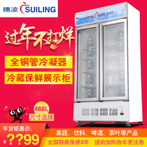 Ear Ling LG4-488M2F Commercial Standing Double Door Ice Cabinet Fruit Refreshing Cabinet Beverage Refrigerated Cabinet Air-cooled Display Cabinet