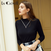 LACLOVER Langkavin cashmere series womens autumn and winter cashmere semi-turtleneck long-sleeved bottom top LC72KK3