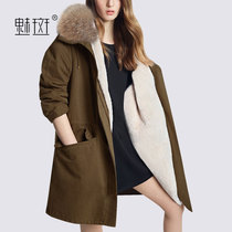 Charm spot 2021 Europe and the United States thickened velvet large wool collar cotton coat medium and long winter coat large size warm cotton clothing womens clothing