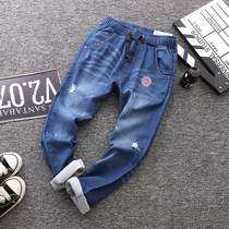 New boy jeans big children casual elastic beggar long jeans childrens spring and autumn 10-year-old pants