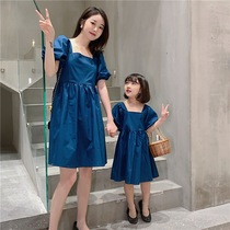UK next sara dress women Summer parent-child dress 2021 square collar loose bubble sleeve skirt mother