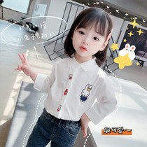 Girl white shirt spring and autumn 2021 new female baby Foreign style long sleeve coat children childrens clothing autumn shirt tide