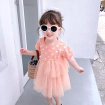 Girls dress 2022 Summer new children Short sleeves Princess Skirt Baby Foreign Air Mesh Dress Little Girl Child Clothing
