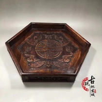 Antique miscellaneous collection of old rosewood Wufu Linmen birthday tea tray decoration decoration antique craft boutique