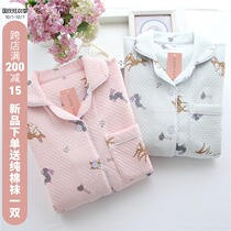 New cotton pajamas womens spring autumn and winter long sleeves air layer three layers of cotton cute and thick warm home clothing set