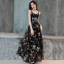 Dress skirt female 2021 new black long suspender evening dress banquet birthday party thin party dress