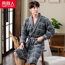 Antarctic Winter Mens Winter Mens Three Layers Thickened Pure Cotton Clip Cotton Sleeping Robe Full Cotton Winter Bathrobe Autumn Winter Warm Home Clothing