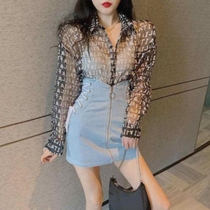 New summer letter lace-up shirt suit Denim skirt skirt two perspective fashion piece set womens clothing