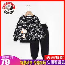 Innubi flagship store boy long sleeve T-shirt suit Spring paragraph small female childrens childrens clothing and clothing sports two sets