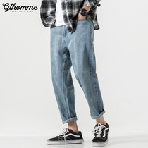 Pants mens autumn jeans mens trend brand loose straight tooling denim long pants mens trend Korean overalls