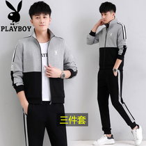 Playboy sports suit men 2021 autumn and winter new student sweater tide young mens sportswear three sets