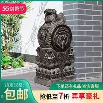 Stone carved door mound with drumstone natural green stone grossing lion looking at the door town house a pair of home new Chinese doorways swaying pieces of stone drums