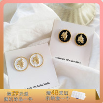 S925 Silver Needle Temperament Button Round Ear Nail Retro Port Wind Earrings Personality Beauties Man Avatar Ear Ornaments 283