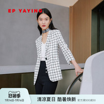 EP Ya Ying womens temperament age reduction seven-point sleeve waist plaid blazer 2021 summer new 1107B