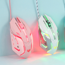 Anglo-European high-value pink wired mouse girl cute literary office home laptop blue mute