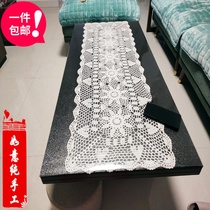 Handmade crochet hook hook TV cabinet cover tablecloth chest cotton woven cover towel coffee table table flag long square rice White