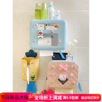 Creative cute toilet storage box wall-mounted non-hole drawing box multifunctional roll paper holder kitchen tissue rack
