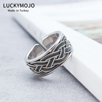 LUCKYMOJO Turkey imported 925 sterling silver ring men hand woven couple food finger ring Female Original design