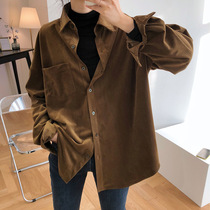 Spring long sleeve Korean version of loose retro literary corduroy shirt female Hong Kong flavor wild pure color temperament shirt Women