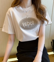 Korean casual t-shirt short-sleeved round neck 2020 new summer top Korean version of the thin letter printing bottoming shirt trend