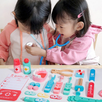 Wooden Simulation Little Doctor Toy Kit Girls Toolbox Nurse Injector Kids Play Home Stethoscope