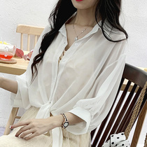 2021 spring and summer new Korean fan college style three-point sleeve shirt womens shawl white shirt wild loose sunscreen shirt women