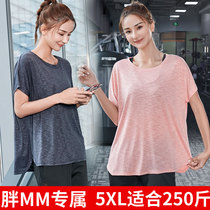 Plus size sports coat womens loose shirt T-shirt fat mm fitness clothing yoga room short sleeve 200 jin thin summer