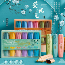 One Wood Forest Soft Head Fluorescent Pen Retro State Wind Light Color Series Pen Fluorescent Marker Pen Students Make Notes Special Large Capacity Silver Light Protection Eye-focused Handbill Pen with Multi-Color Color Soft Head