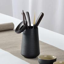 Tea ceremony six gentlemen bamboo solid wood ebony kung fu tea art combination tea tube tea clip tea spoon set new product