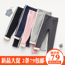 Girls plus velvet sweatpants integrated velvet padded childrens leggings winter side strips wear wild warm pants