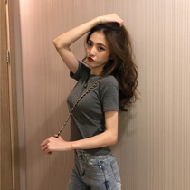 Cotton Short Sleeve T-Shirt Women Black Slim Round Neck 2021 New Summer ins With Solid Color Half Sleeve Top