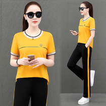 BBQ summer ice wide-legged trousers leisure sports suit female fashion loose short-sleeved T-shirt two-piece set