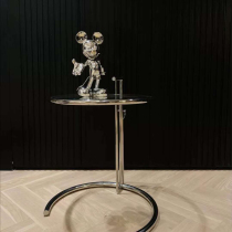 Grey lifting tea table in ancient wind minima modern creative stainless steel glass C type corner a few net red sofas edge a few