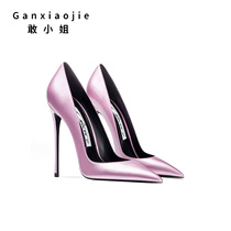 Dare Lady 2022 Spring New High Heels Shoes Slim to European and American Pointed Lacquer Leather Light Mouth Sexy Single Heel Shoe Pink Women Shoes