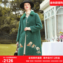 Caraman embroidered sheep cut wool coat womens winter wear new Loose Medium mink fur collar coat