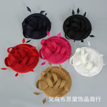 European and American hemp yarn banquet feminine hat handmade bow feather hair accessories bridal hat banquet cheongsam dress headwear