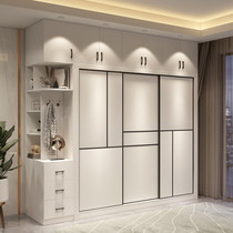 White wardrobe Household bedroom Modern simple economical sliding door Coat cabinet Sliding door Glass door wardrobe