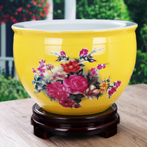 Jingdezhen ceramic fish tank Yellow lotus goldfish basin Painting and calligraphy cylinder Lotus Koi cylinder Water lily bowl lotus basin