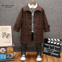 Childrens clothing boy foreign style coat winter 2021 autumn and winter new childrens woolen coat baby fashion trench coat thick