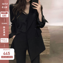 Korean version of loose black blazer women 2021 autumn Joker fashion long English style suit coat women
