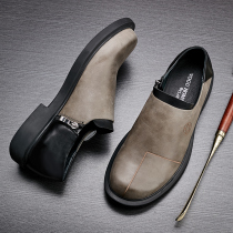 Pedal spring tooling shoes Mens fashion casual business shoes big head personality leather shoes British foot tide shoes