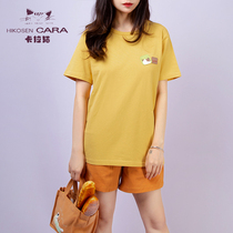 HIKOSEN carabat summer short sleeve T-shirt female cotton loose big letter ins Wind casual top