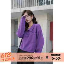 Again Alley Autumn Winter in Exterior Wear Casual Blouse Harbor Taste T-shirt 100 Hitch Purple Polo Collar Knit Blouse