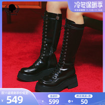 littlegood British style Martin boots womens thick bottom autumn and winter new over-the-knee high boots motorcycle boots